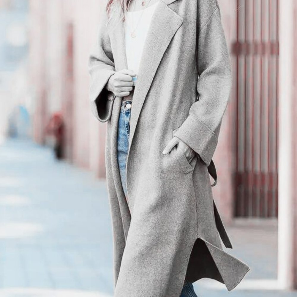 Effortless Knitted Trench Coat (Grey)